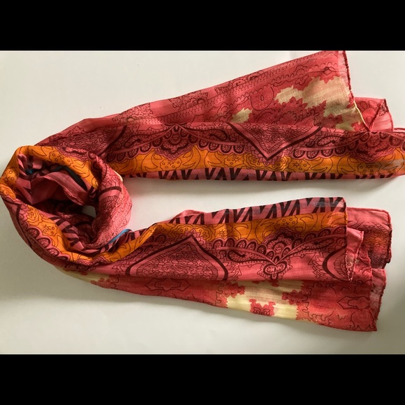 🛍 Paisley & Pattern Long Scarf, Orange - Picture 2 of 3